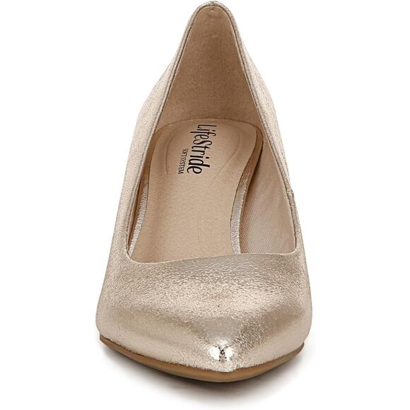 LifeStride Womens Platino Gold Metallic Polyurethane (PU) Alexis Point Toe Pump - Picture 2 of 9